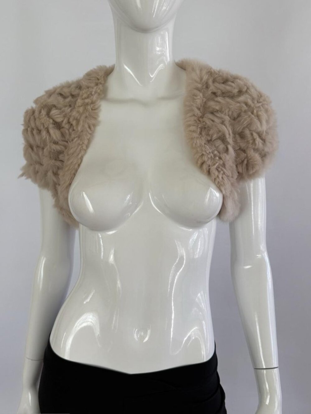 Genuine Rabbit Fur Japanese Vintage Tan Knitted Bolero Shrug